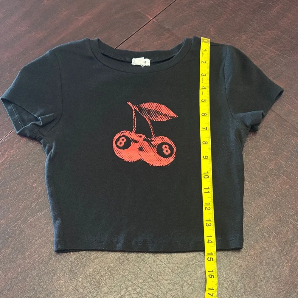 Garage Black Crop Tee with Red Cherry Graphic - Picture 9 of 11